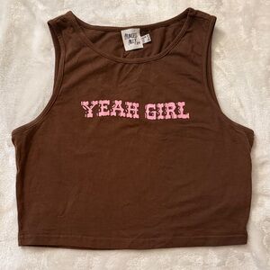 Princess Polly Brown Top with Pink Print